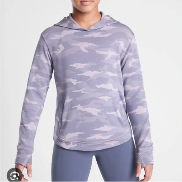 Athleta Girl Printed Break The Curve Hem Hoodie Light Purple Camo - Size M 8/10 - Picture 2 of 7